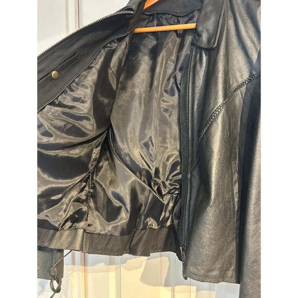 Braided Heavy Black Leather Biker Jacket - Picture 6 of 8